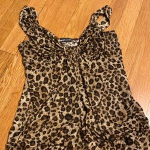 vintage cross front leapord print blouse